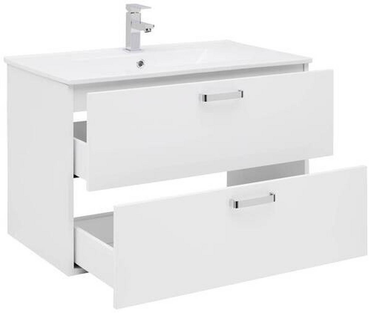 Bază cu lavoar Fresh - alb/alb lucios intens, Konventionell, ceramică/material pe bază de lemn (81/56/46,5cm) - Ondega