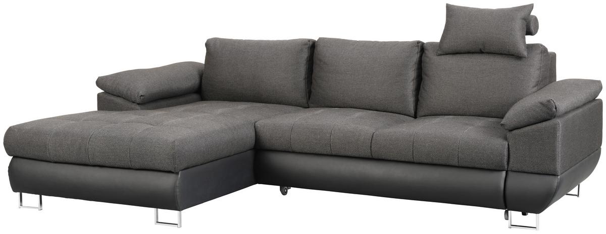 Wohnlandschaft Focus in Grau mit Bettfunktion - Chromfarben/Anthrazit, KONVENTIONELL, Textil/Metall (170/91/117/268cm) - Mömax