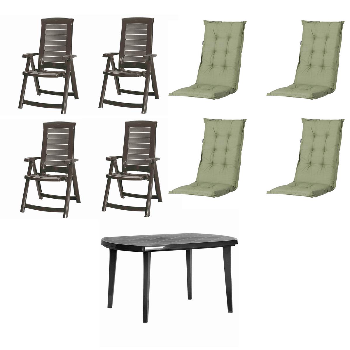 Gartentischgruppe Aruba/Elise 9-tlg. Grau/Grün - Grau/Grün, MODERN, Kunststoff/Textil (90/95/137cm) - Gardenson