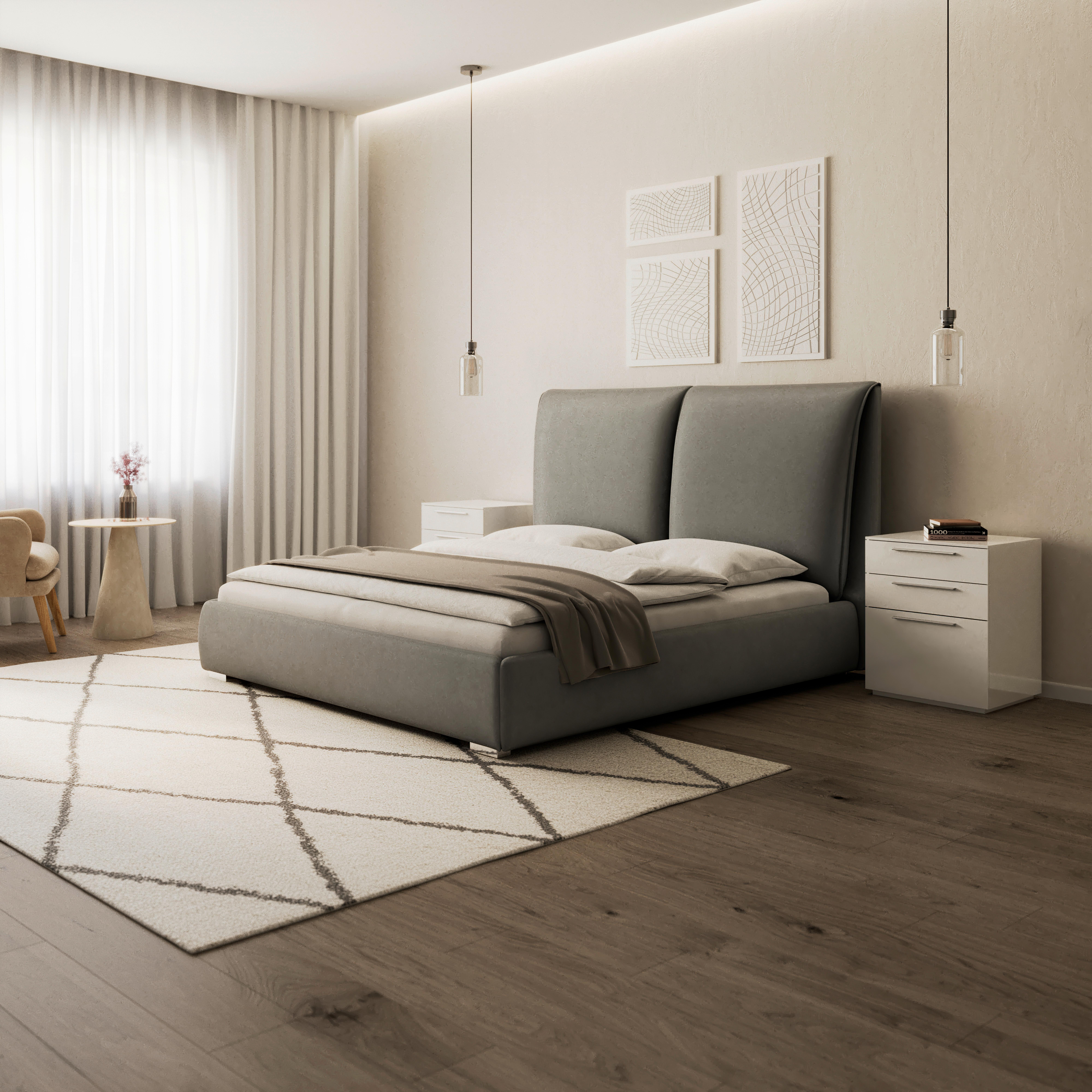 Polsterbett Sophie ca. 180x200 cm Grau - Hellbraun/Silberfarben, MODERN, Holz/Textil (180/200cm) - Bessagi Home