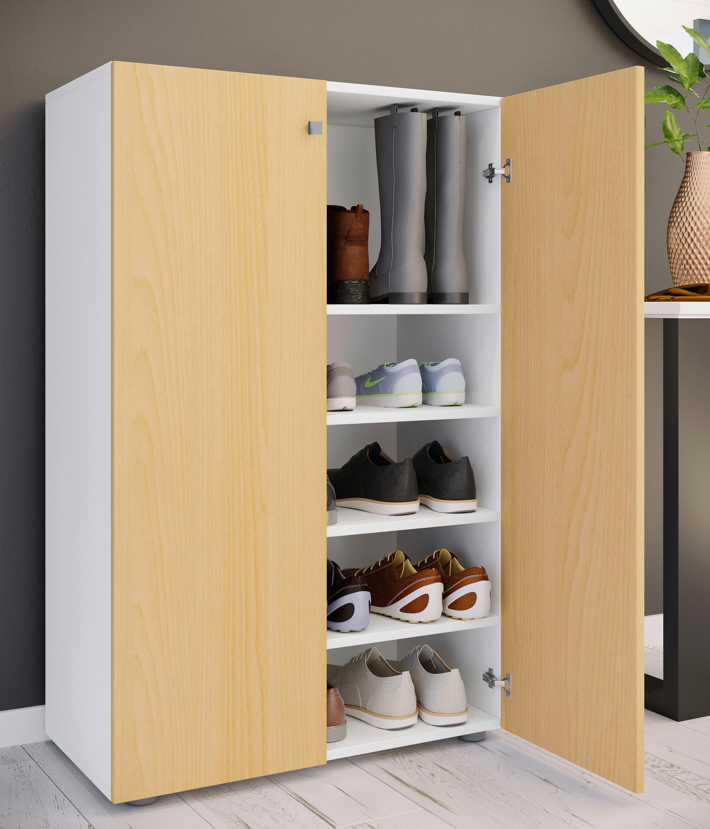 Schuhschrank LONA Weiß/ Buchefarben ca. 70x110x39cm - Buchefarben/Silberfarben, Design, Holzwerkstoff/Kunststoff (70/110/39cm) - MID.YOU