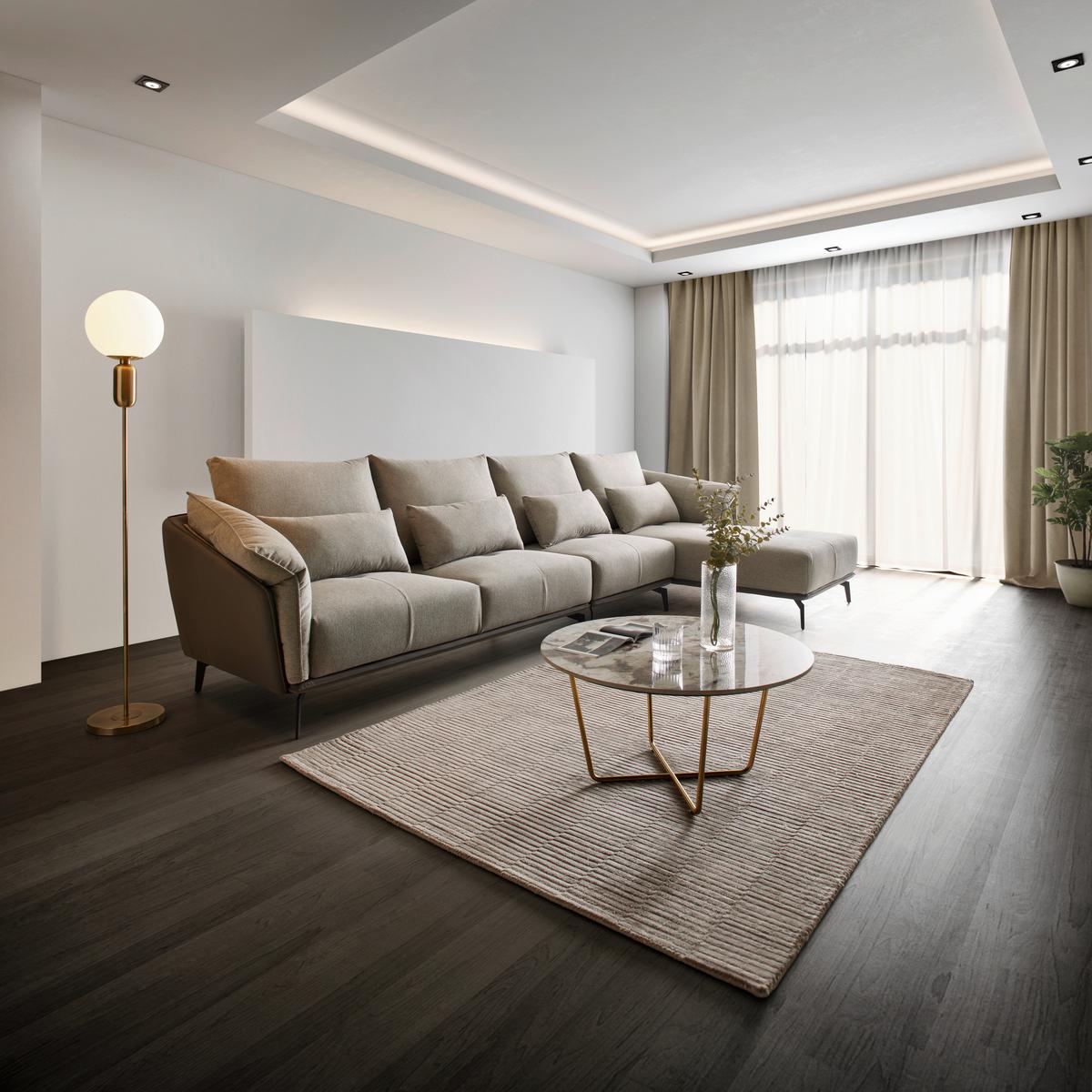 Canapea modulara ELICIA - gri deschis, Modern, lemn/metal (364/88/172cm) - Bessagi Home