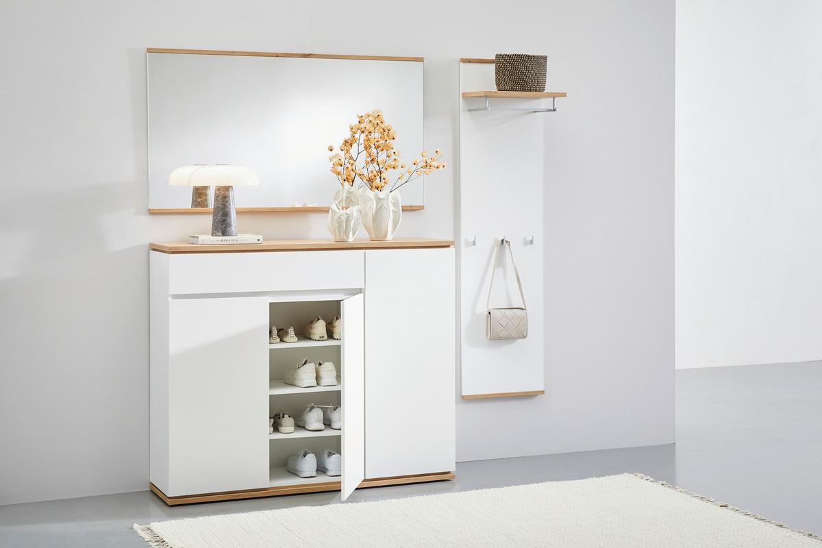 LUSTRO ŚCIENNE YAMAEL - biały/dąb artisan, Design, materiał drewnopochodny/szkło (135/74/2cm) - Xora