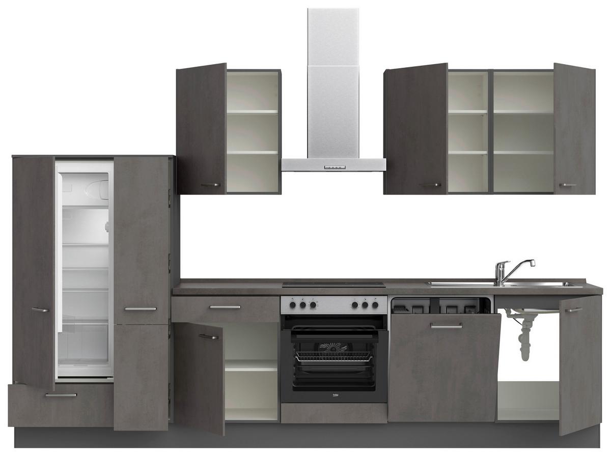 Küchenblock Riva Low m. Geräten Schieferfarben - Schieferfarben/Edelstahlfarben, MODERN, Holzwerkstoff/Metall (330cm) - Nobilia