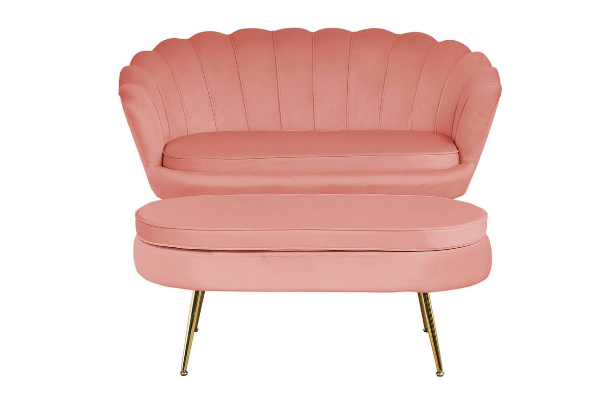 Tabure Samt, Roza - zlate barve/roza, Moderno, kovina/tekstil (99/40/44cm) - Livetastic