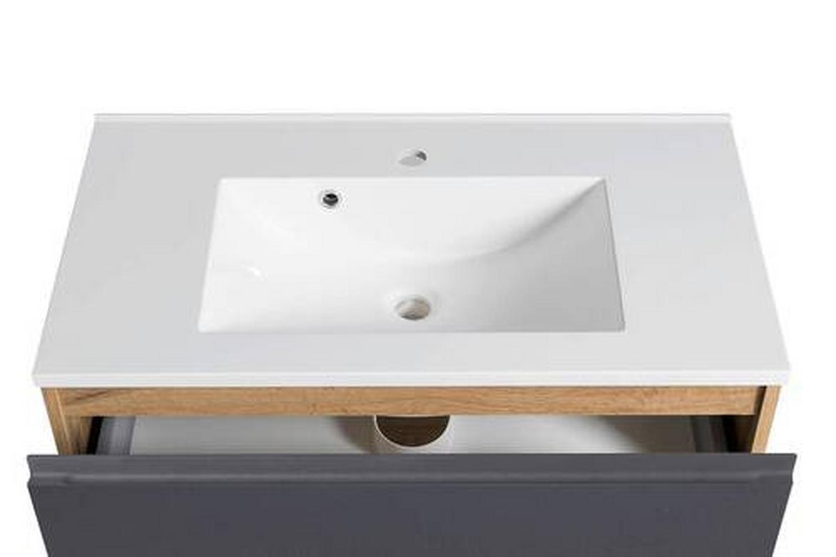 Waschtischkombi Varese ca. 80 cm Grau/Eiche - Eiche Wotan/Weiß, MODERN, Holzwerkstoff/Stein (80cm) - Held