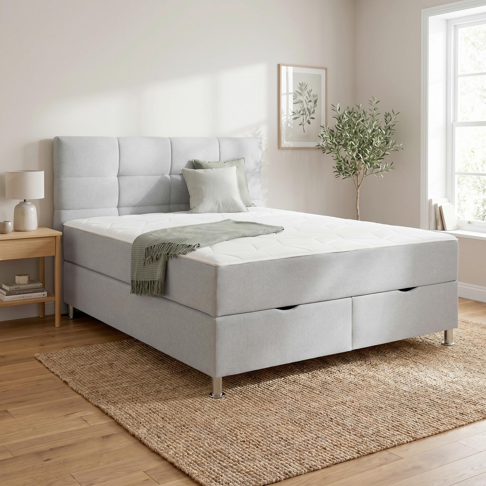 Boxbett Oviedo 180 in Hellgrau ca. 180x200cm - Hellgrau, KONVENTIONELL, Textil/Metall (180/200cm) - Based