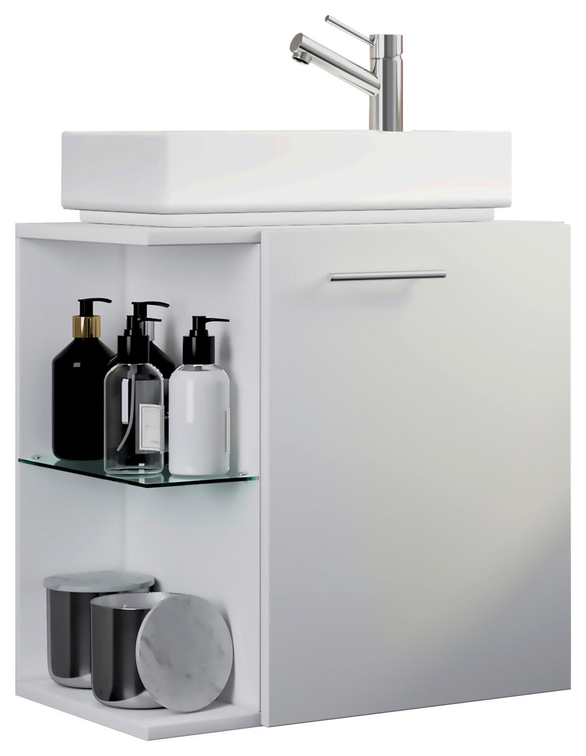 WASCHTISCHKOMBI HAUSA - Weiss/Silberfarben, Modern, Glas/Keramik (52cm) - MID.YOU