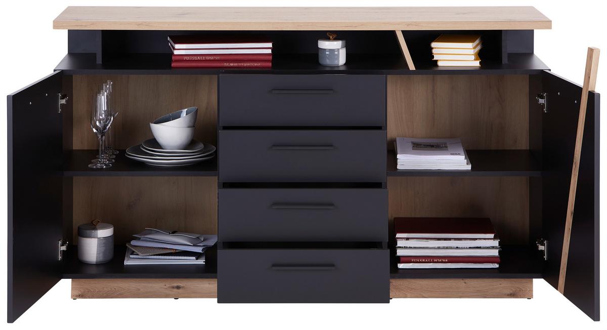 Komoda Maxi, Temno Siva, Hrast - barve hrasta, Moderno, umetna masa/leseni material (150,2/90/41,9cm) - Premium Living