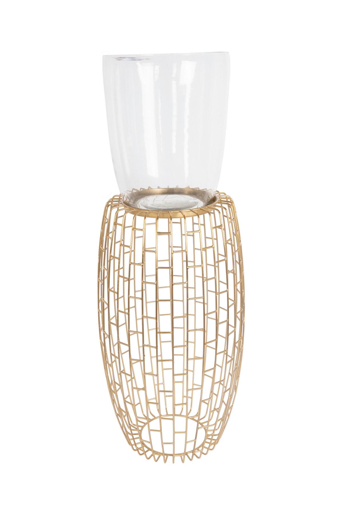 KERZENHALTER OSLBS-GLD - Goldfarben, Design, Glas/Metall (28/73/28cm) - Kayoom