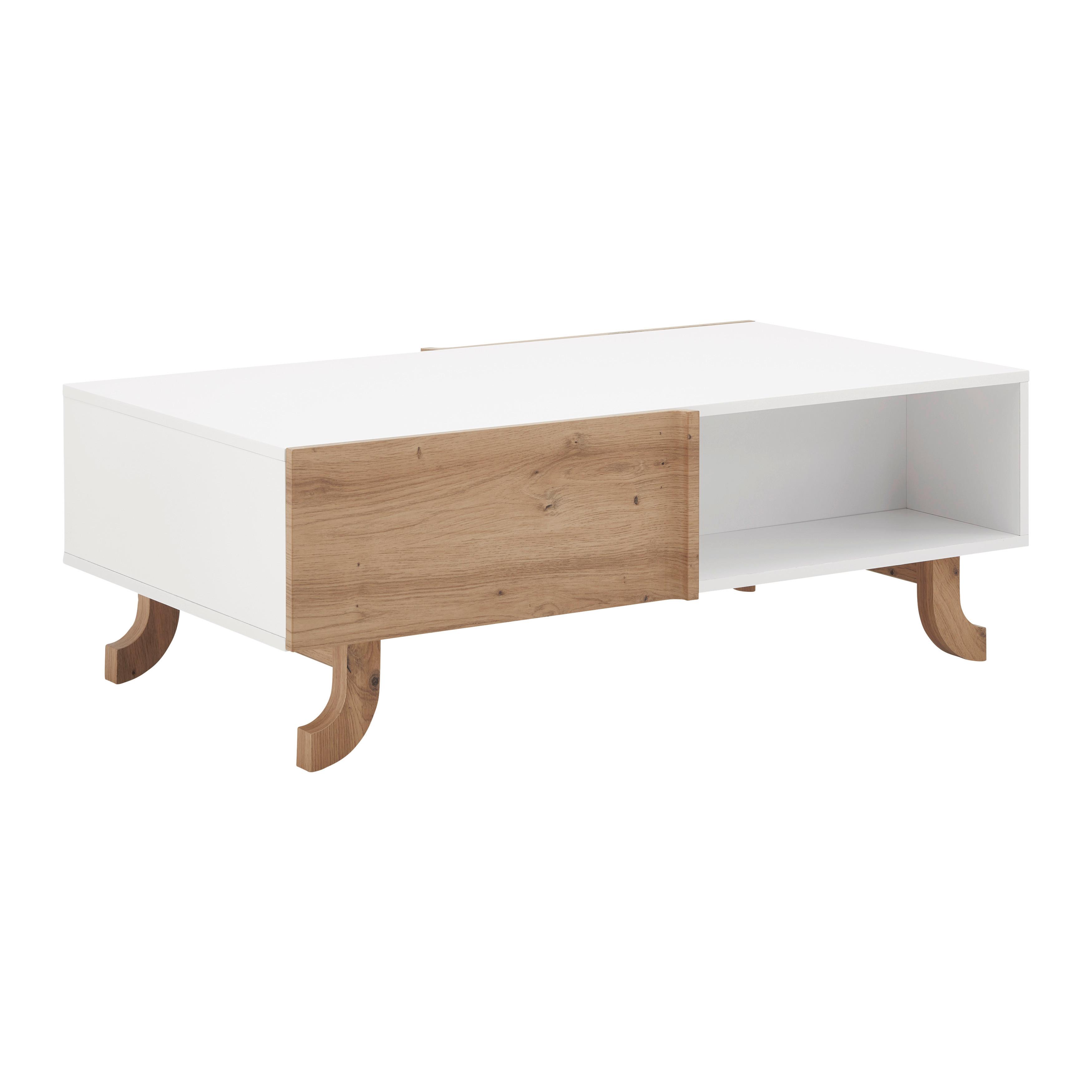 Couchtisch Vira Weiß/ Kieferfarben Echtholz - Weiß/Kieferfarben, MODERN, Holz (110/38/66cm) - Bessagi Home