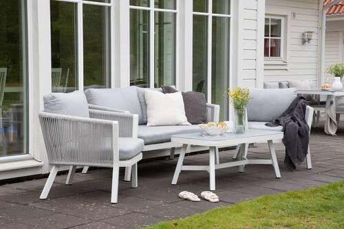 LOUNGEGARNITUR VIRYA - Weiß/Grau, KONVENTIONELL, Textil/Metall - Gardenson