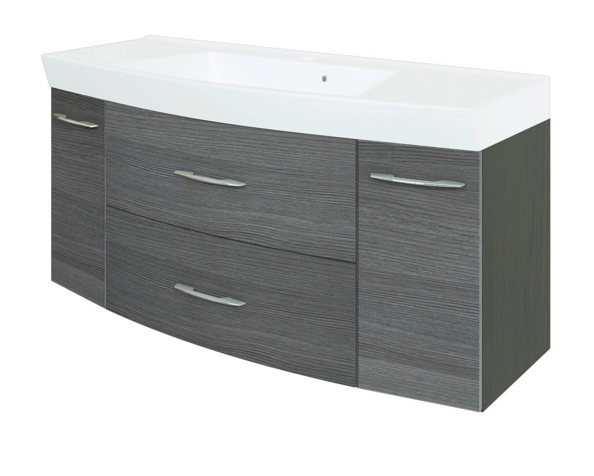 Waschtischkombi Florida Graphitfarben + Überlaufring - Chromfarben/Silbereichenfarben, MODERN, Holzwerkstoff/Metall (120/59/50cm)