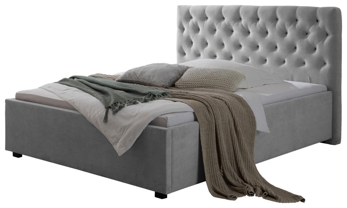 Oblazinjena Postelja Miami, Svetlo Siva, 140x200 - črna/svetlo siva, Basics, tekstil (156/120/212cm) - Modern Living