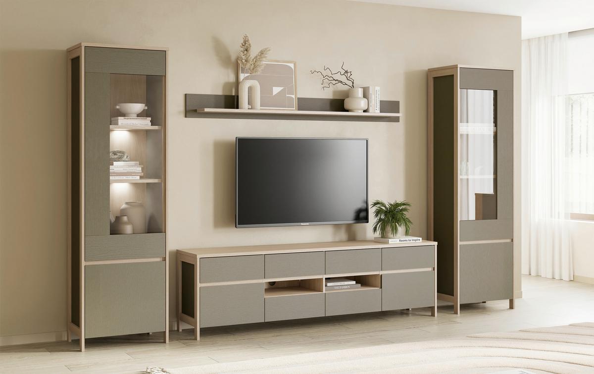 Wohnwand Stranda Eukalyptusholzfarben - Eukalyptusholzfarben/Eichefarben, Design, Holzwerkstoff (339/195/39cm) - MID.YOU