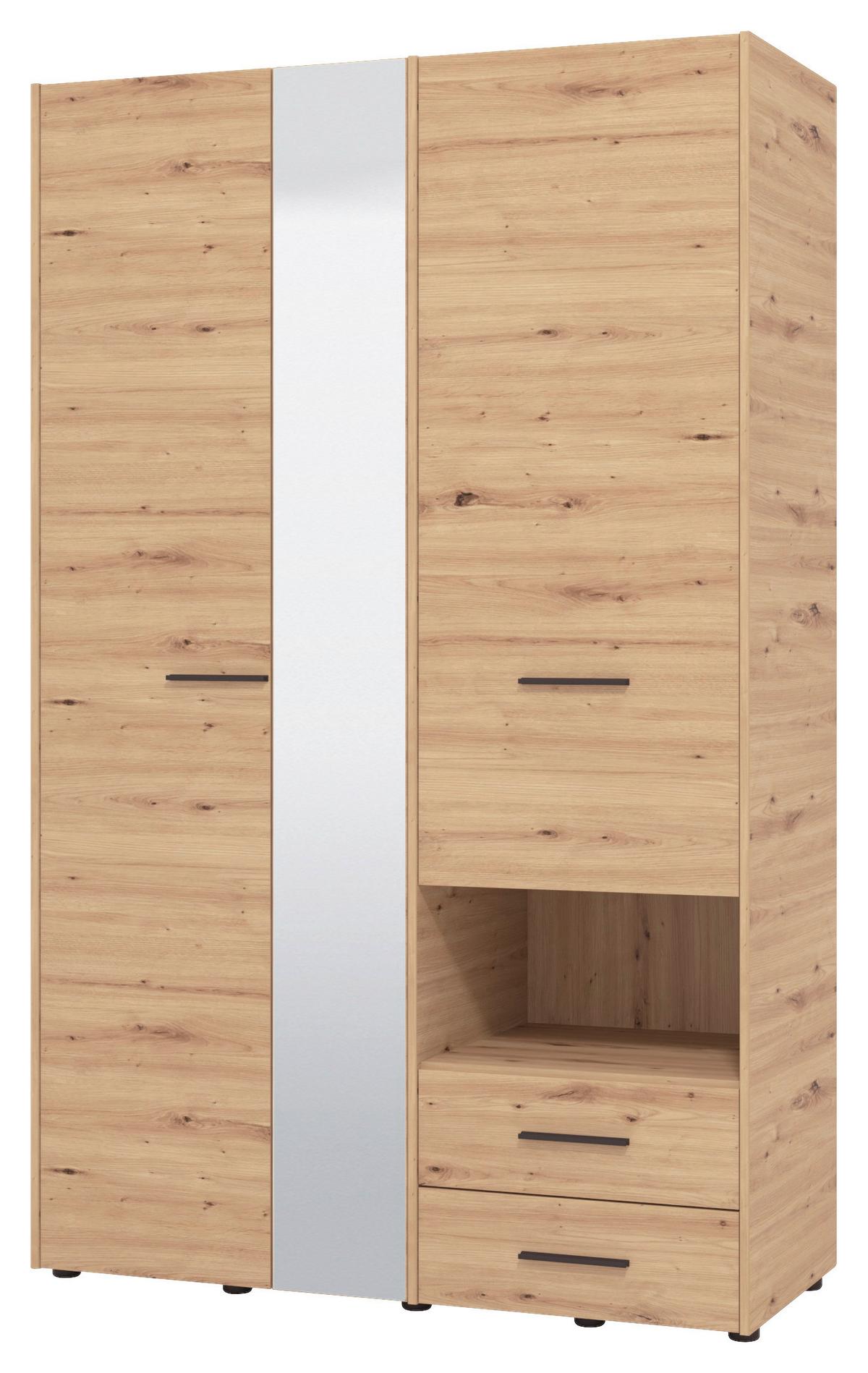Omara Za Oblačila Leon, Barva Hrasta, Š. 128 Cm - črna/hrast artisan, Konvencionalno, umetna masa/leseni material (127,5/205,5/54cm) - Mömax