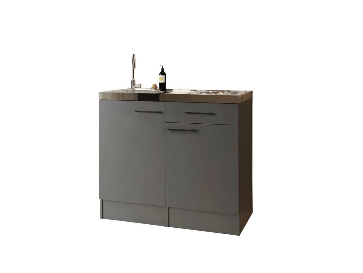 Miniküche Oliver m. Gerät ca. 100cm Grau - Schwarz/Grau, Trend, Holzwerkstoff/Metall (100cm) - Respekta