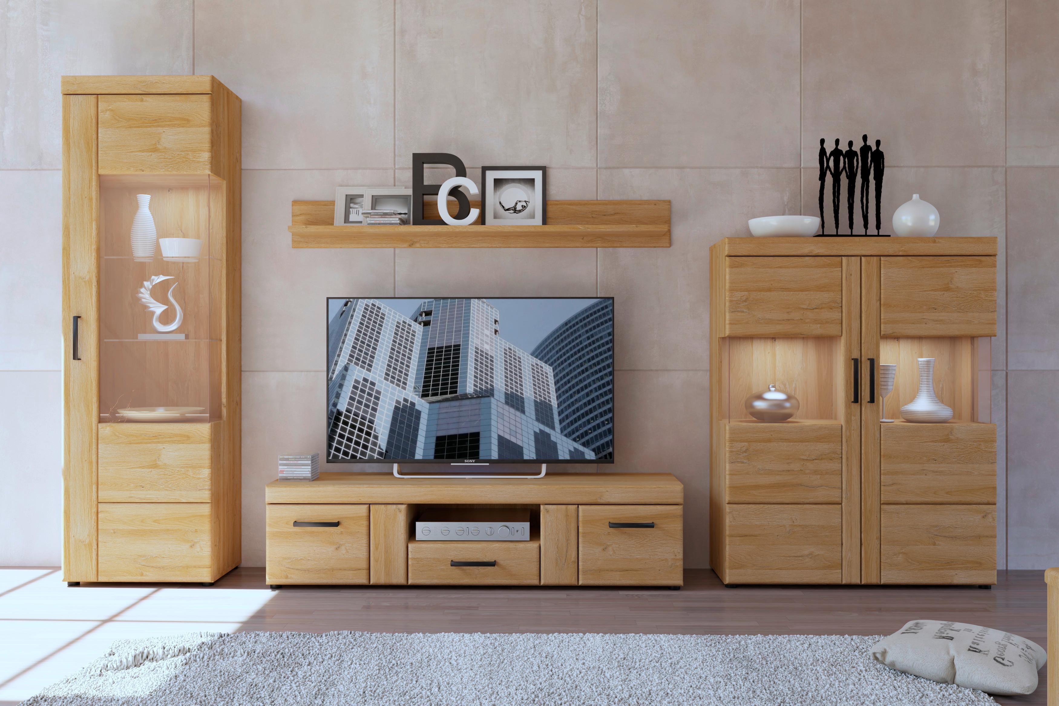 Vitrina Cortina - boje hrasta/crna, Moderno, staklo/drvni materijal (101,9/133/37,4cm) - Modern Living