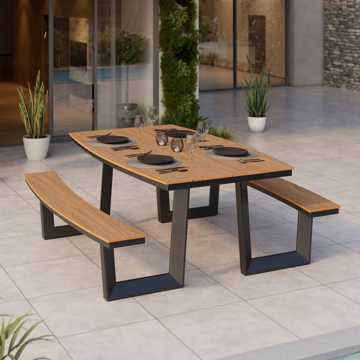 Gartentischgruppe Manuel Anthrazit/Naturfarben - Anthrazit/Naturfarben, Modern, Kunststoff/Metall (200/75/180cm)