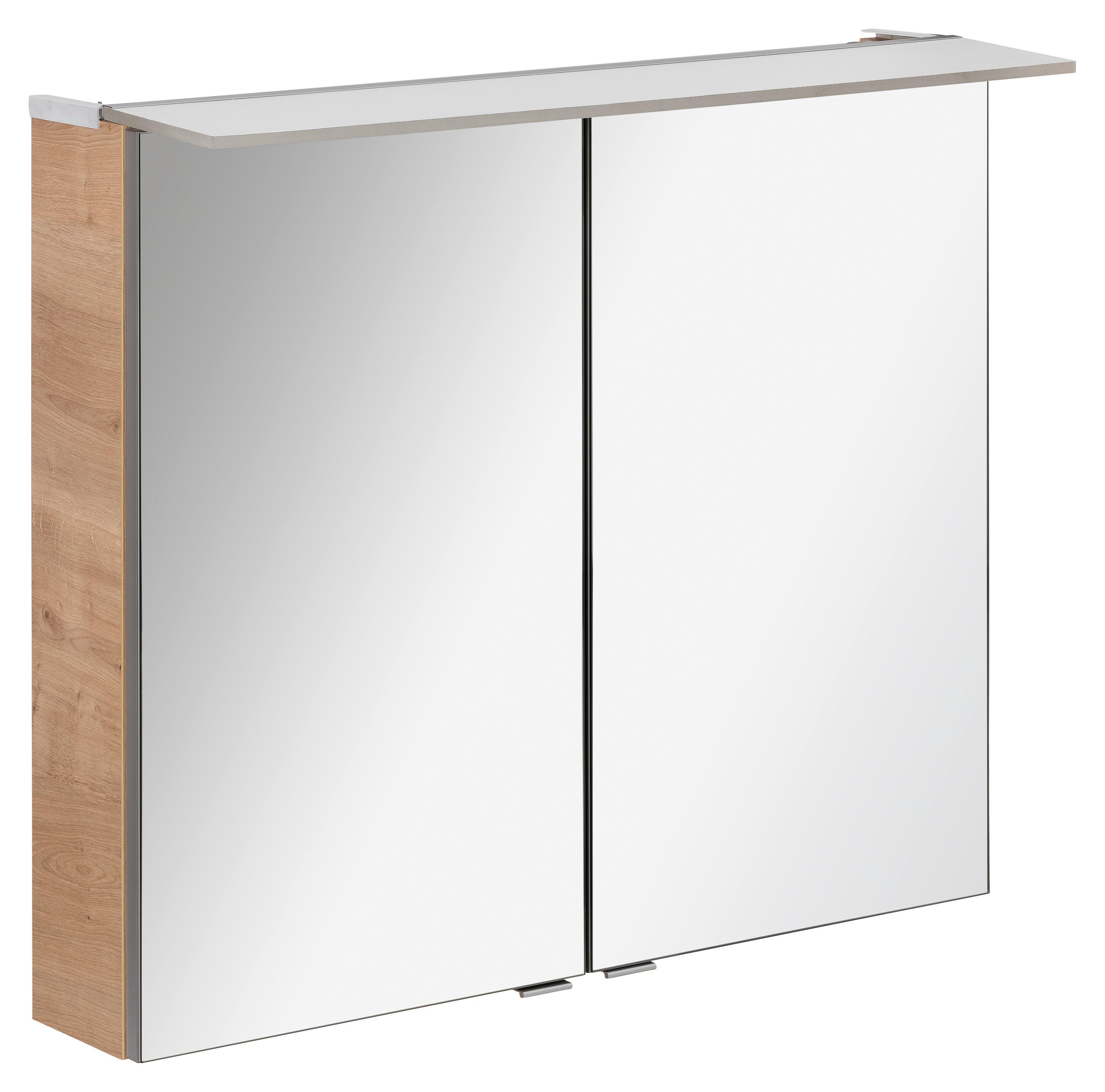 Spiegelschrank B.Perfekt mit LED 2-türig Eichefarben - Silberfarben, MODERN, Glas/Holzwerkstoff (80/69,5/23,5cm) - MID.YOU