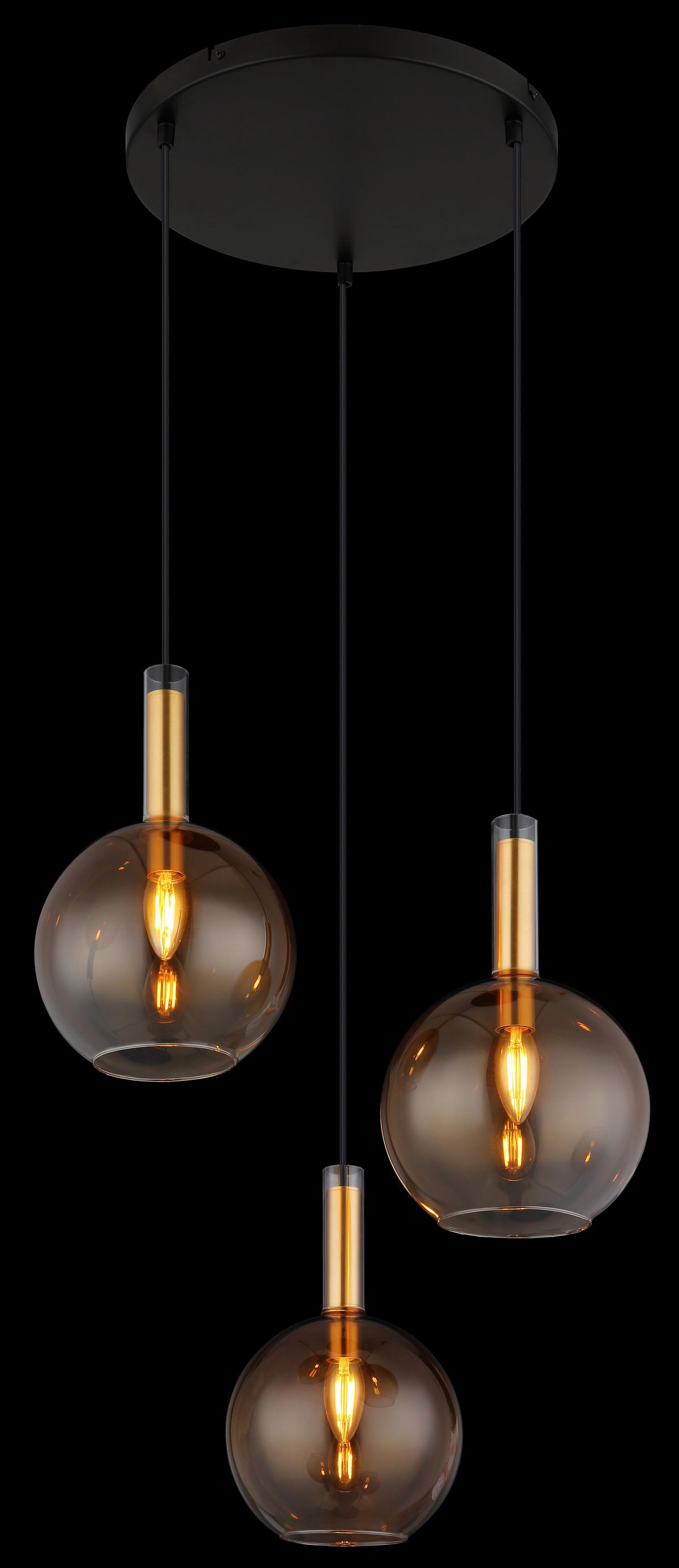 Hängeleuchte Marinella Schwarz/Messingfarben max.40 W - Messingfarben/Schwarz, Konventionell, Glas/Kunststoff (51/150cm) - Globo