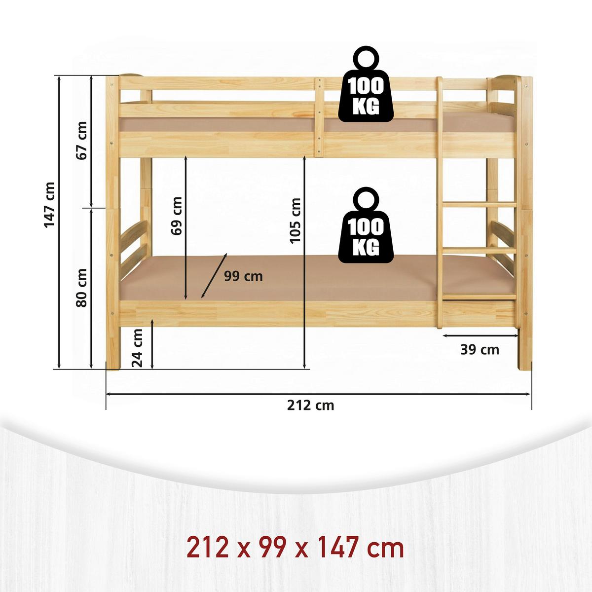 Krevet Na Kat Annika - prirodne boje, Moderno, drvo (90/200cm)