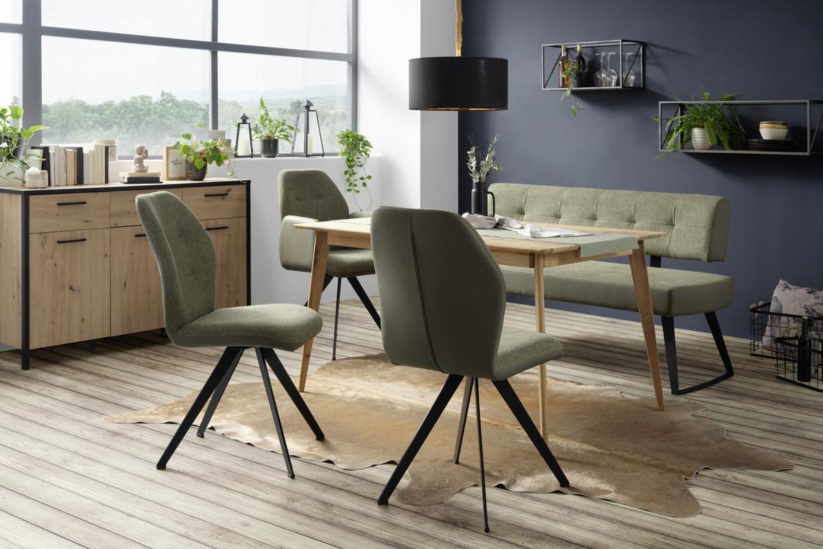 Sitzbank in Grün ca. 180cm - Schwarz/Grün, Modern, Textil/Metall (180cm) - Premium Living