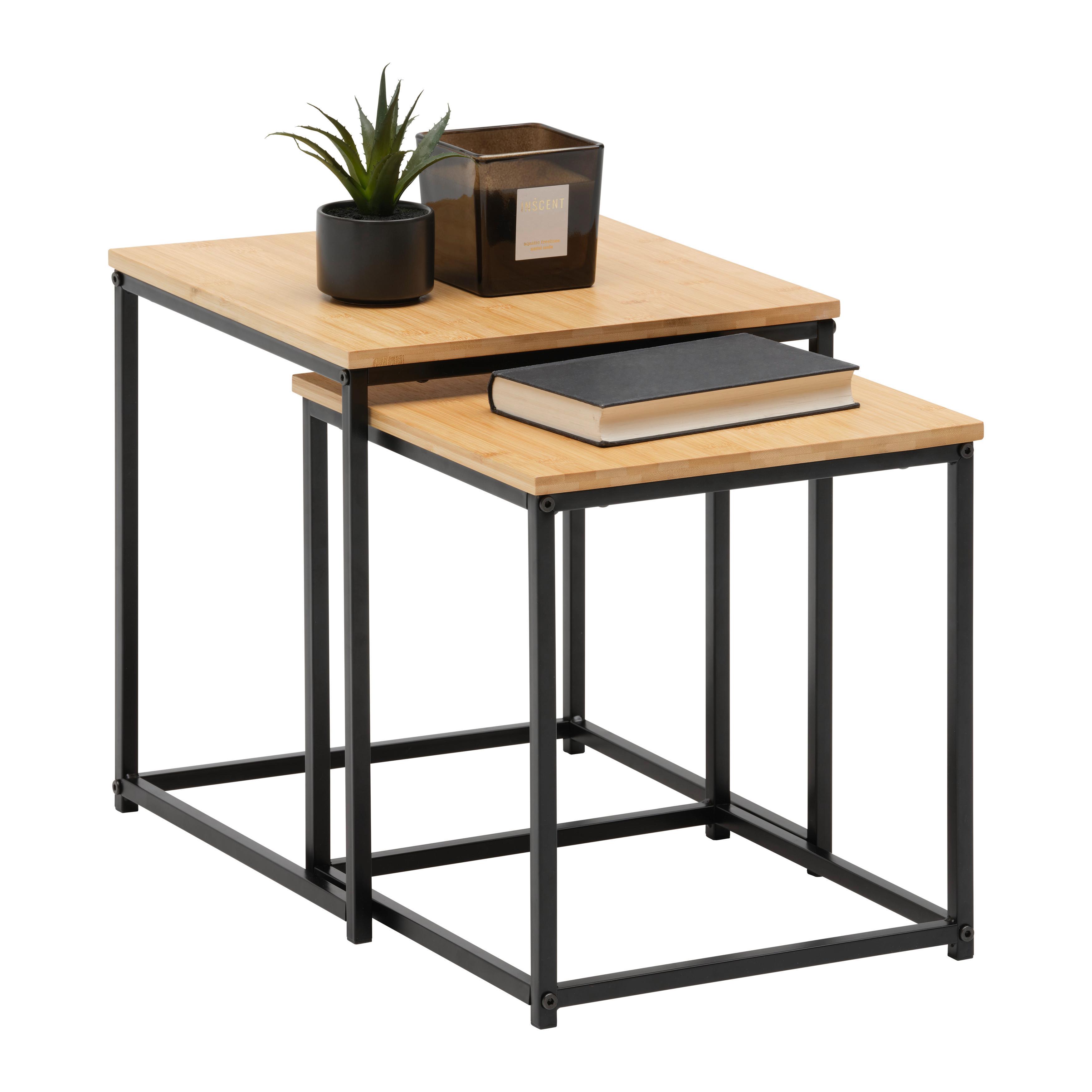 SIDOBORD SET KOKO -EXKLUSIV- - svart/naturfärgad, Lifestyle, metall/naturmaterial (34/38/36/40/34/38cm) - Mömax