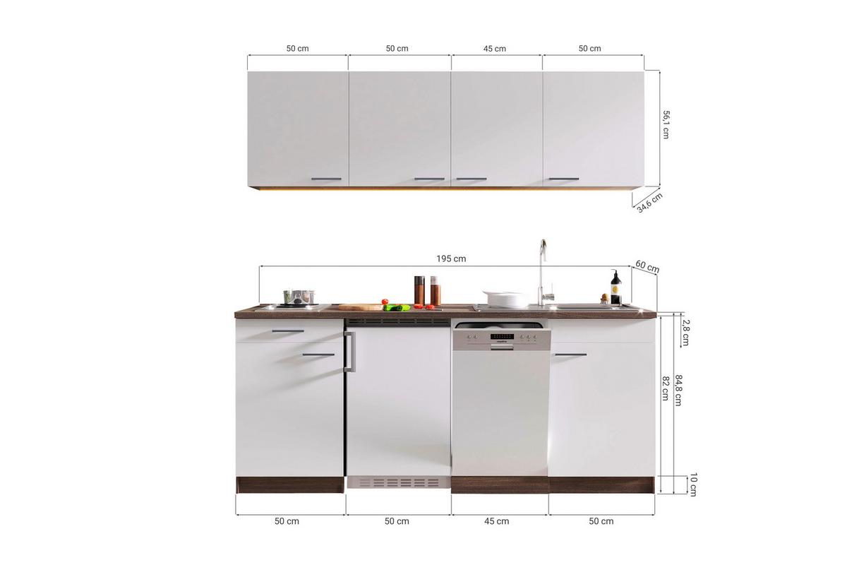Küchenblock ECONOMY 195 Weiß/Eiche B: ca. 195 cm - Eichefarben/Weiß, Basics, Holzwerkstoff (195cm) - Respekta