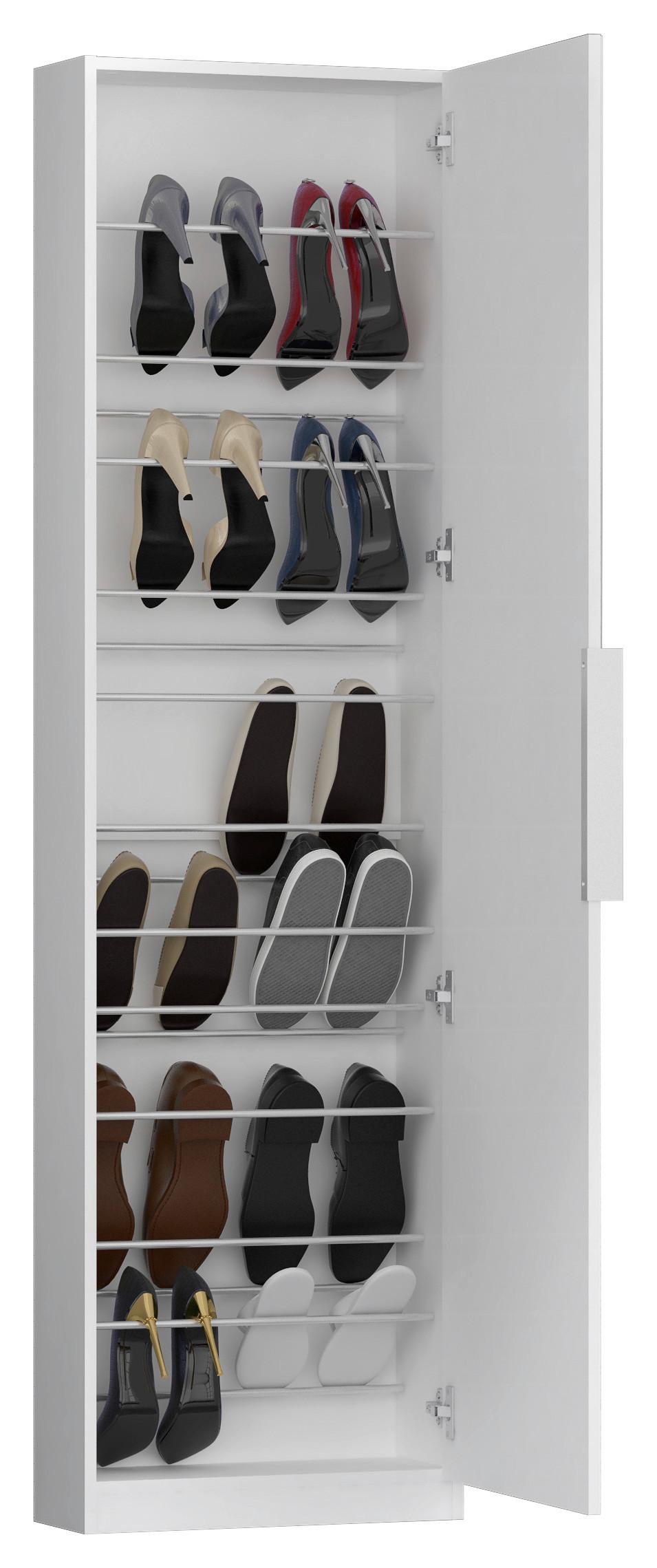 Schuhschrank Calma Weiß Schuhe bis Gr. 43 - Alufarben/Schwarz, KONVENTIONELL, Holzwerkstoff/Kunststoff (50/179,7/20cm) - Mömax