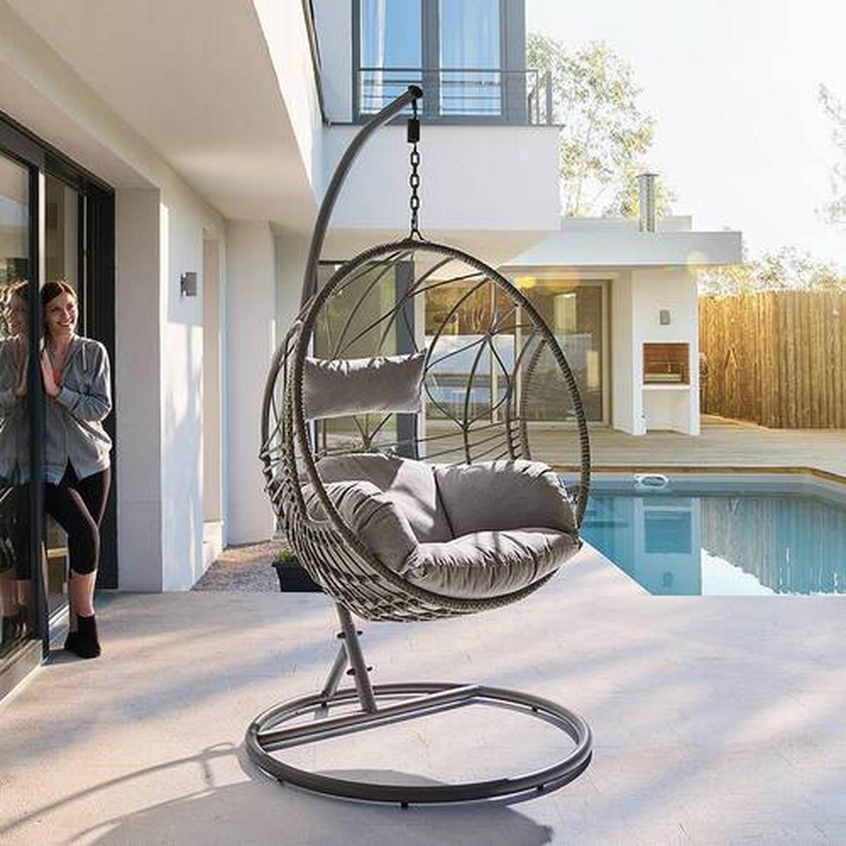 Hängesessel Romea Grau Metall/Kunststoff/Textil - Grau, MODERN, Kunststoff/Textil (120/196/105cm) - Bessagi Garden