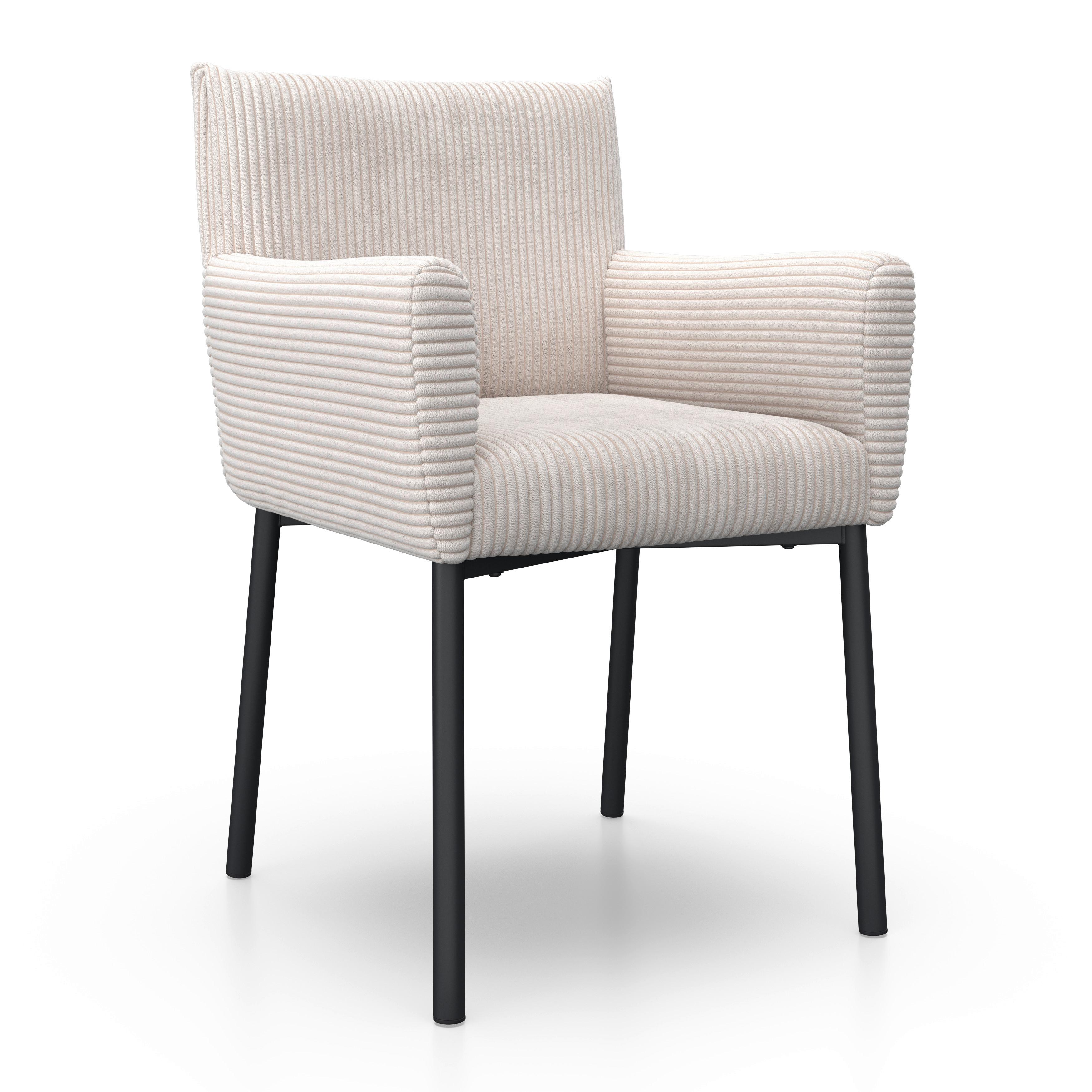 Armlehnstuhl Sofia Beige Cord Gepolstert - Beige/Schwarz, MODERN, Holz/Textil (57/87/58cm) - Bessagi Home