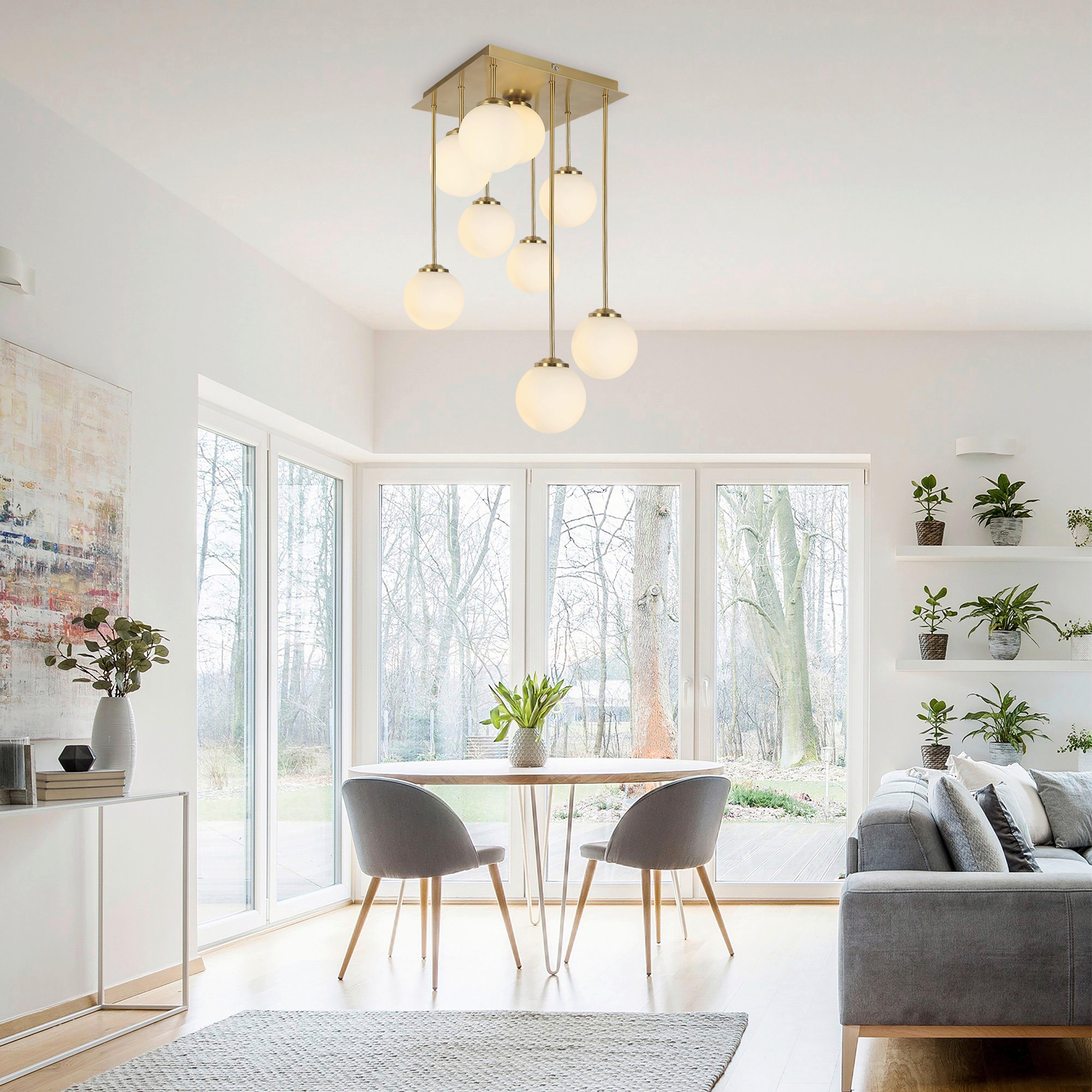 LAMPA WISZĄCA MONA - biały/kolor złoty, Trend, metal/szkło (31/31/55,5cm) - Novel