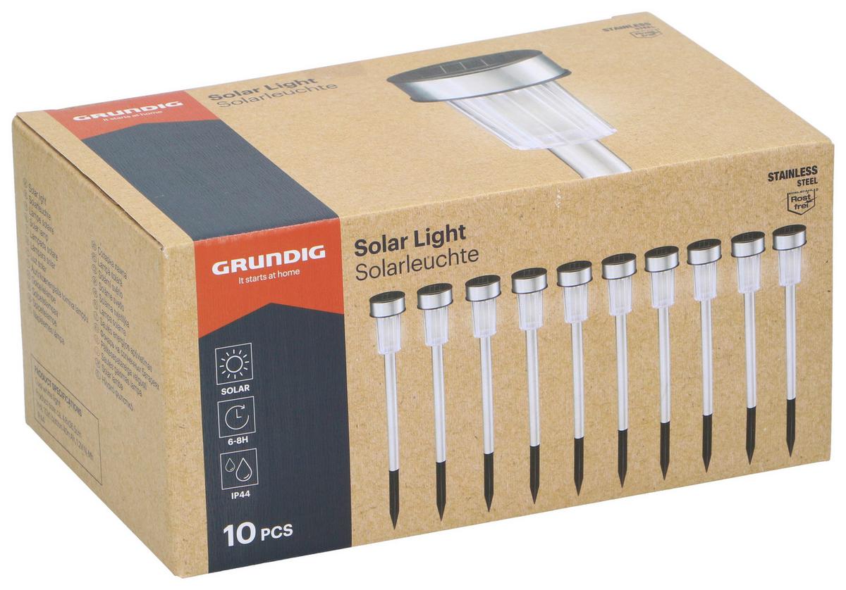 Solarleuchte Grundig 10er-Set Schwarz/Silberfarben - Silberfarben/Schwarz, Basics, Kunststoff (20.5/12.5/10cm) - Grundig
