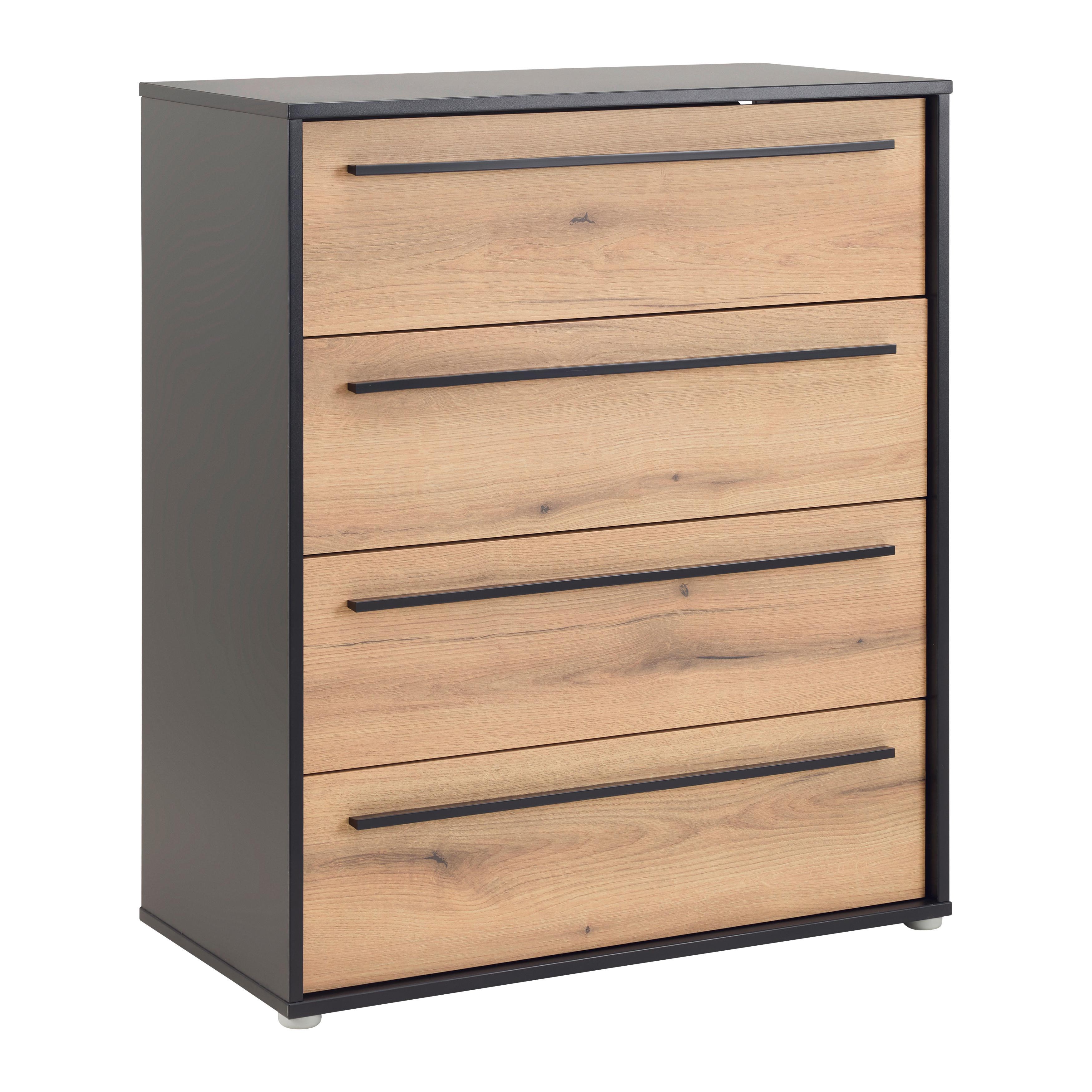 Kommode Adriano Schwarz/Eichefarben - Eichefarben/Schwarz, MODERN, Holzwerkstoff/Kunststoff (80/94,8/41,2cm) - Mömax