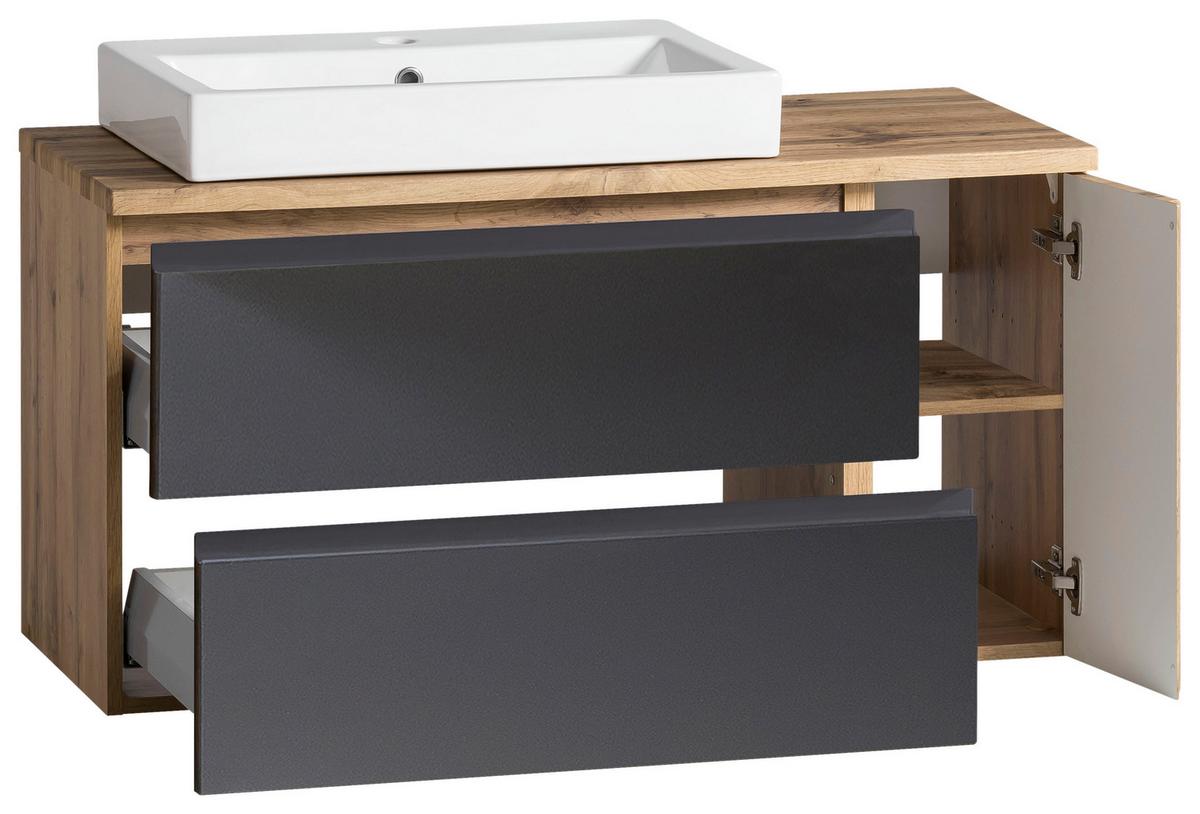 Waschtischkombi Varese ca. 105x65,5x47 cm Grau/Eiche - Eiche Wotan/Grau, MODERN, Keramik/Holzwerkstoff (105cm) - Held