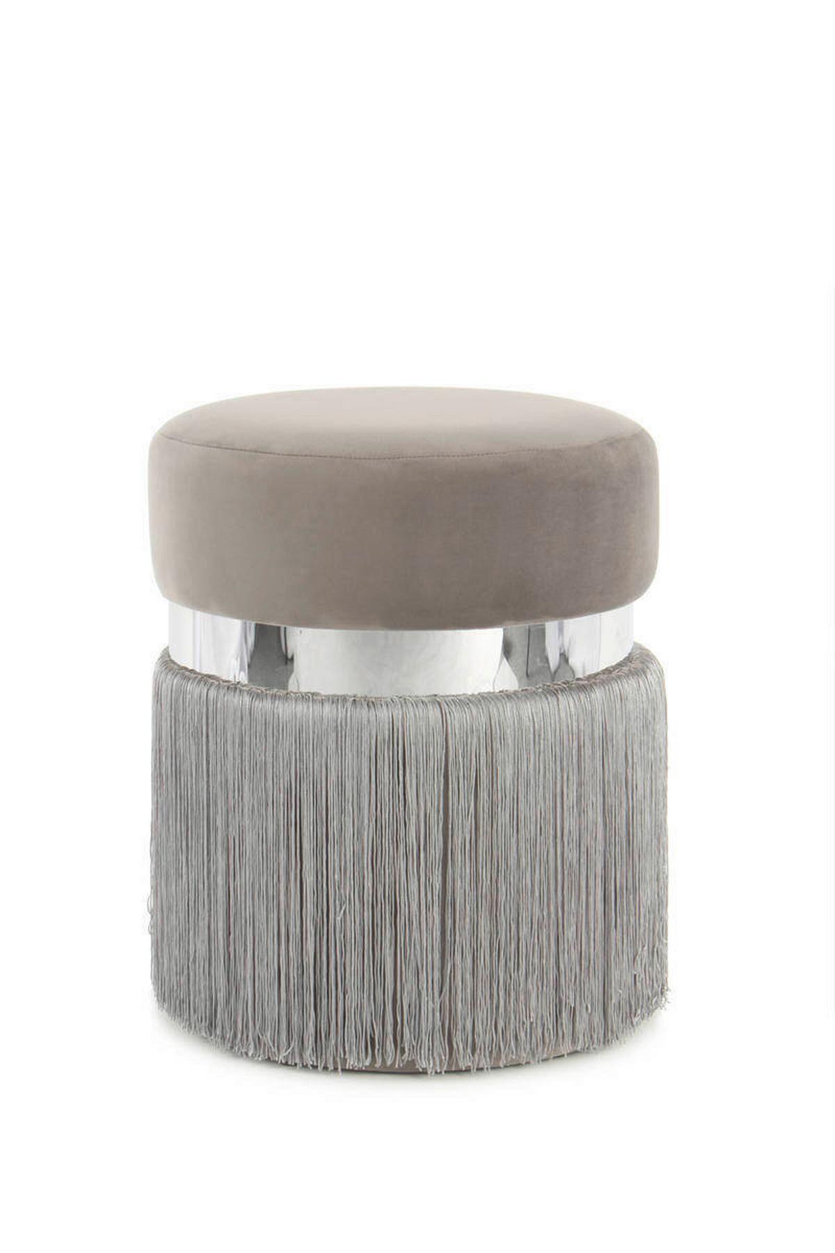 HOCKER Hocker in Grau mit Fransen - Silberfarben/Grau, Basics, Holzwerkstoff/Textil (38/45/38cm) - Kayoom