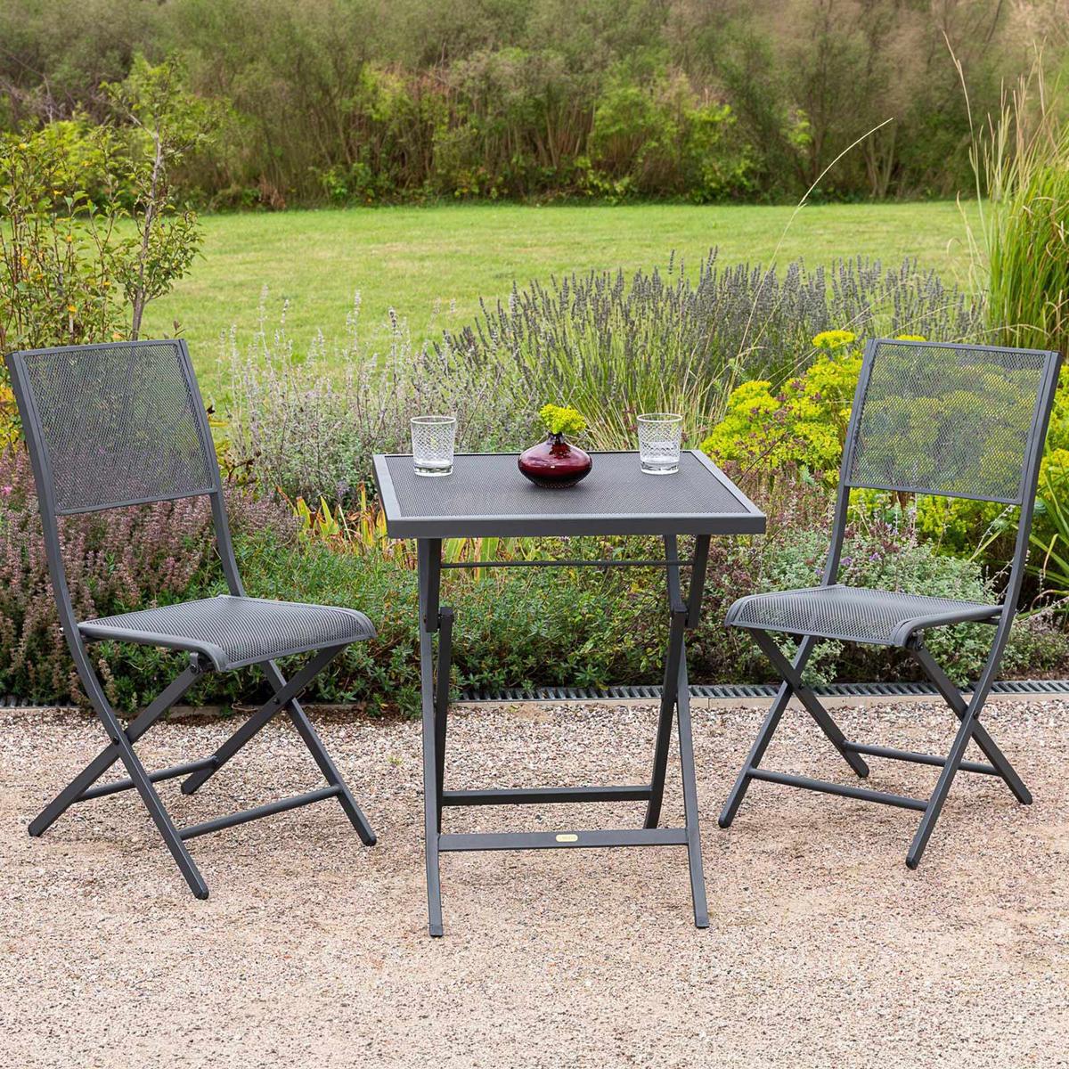 BALKONSET SAMOS SET 3TLG. - Graphitfarben, MODERN, Metall - Gardenson