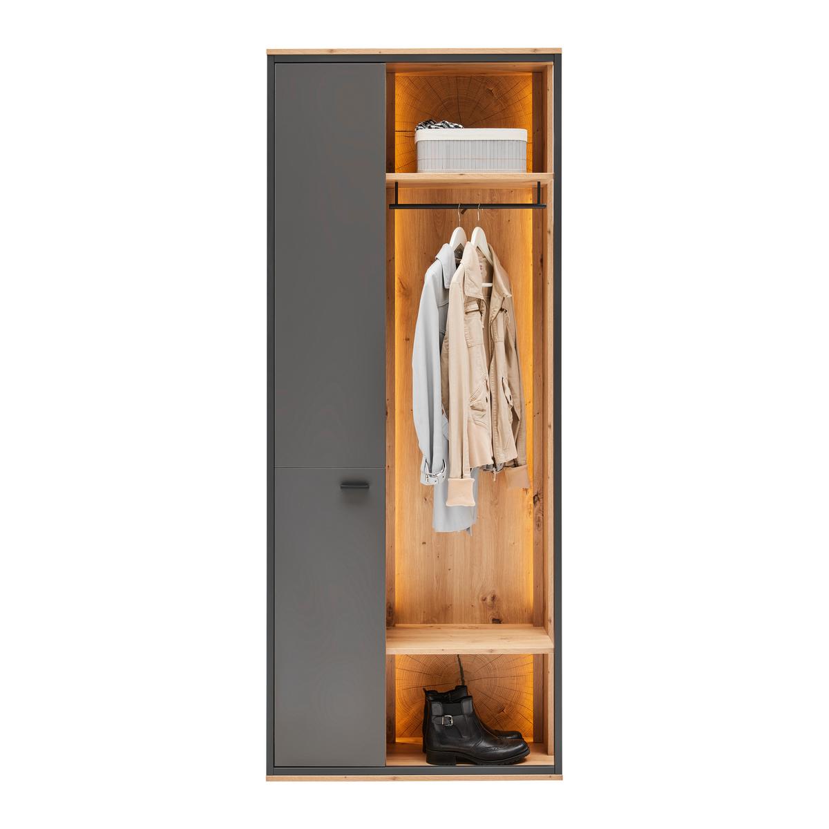 Garderobenschrank Florenz Grau/Eiche Artisan - Schwarz/Eiche Artisan, Modern, Holzwerkstoff/Kunststoff (79/196,2/37,3cm) - Premium Living