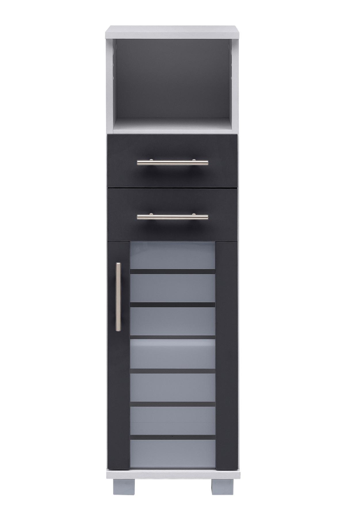 Midischrank Niko Anthrazit/Silber - Edelstahlfarben/Anthrazit, MODERN, Glas/Holzwerkstoff (30,3/110,5/32,6cm) - MID.YOU