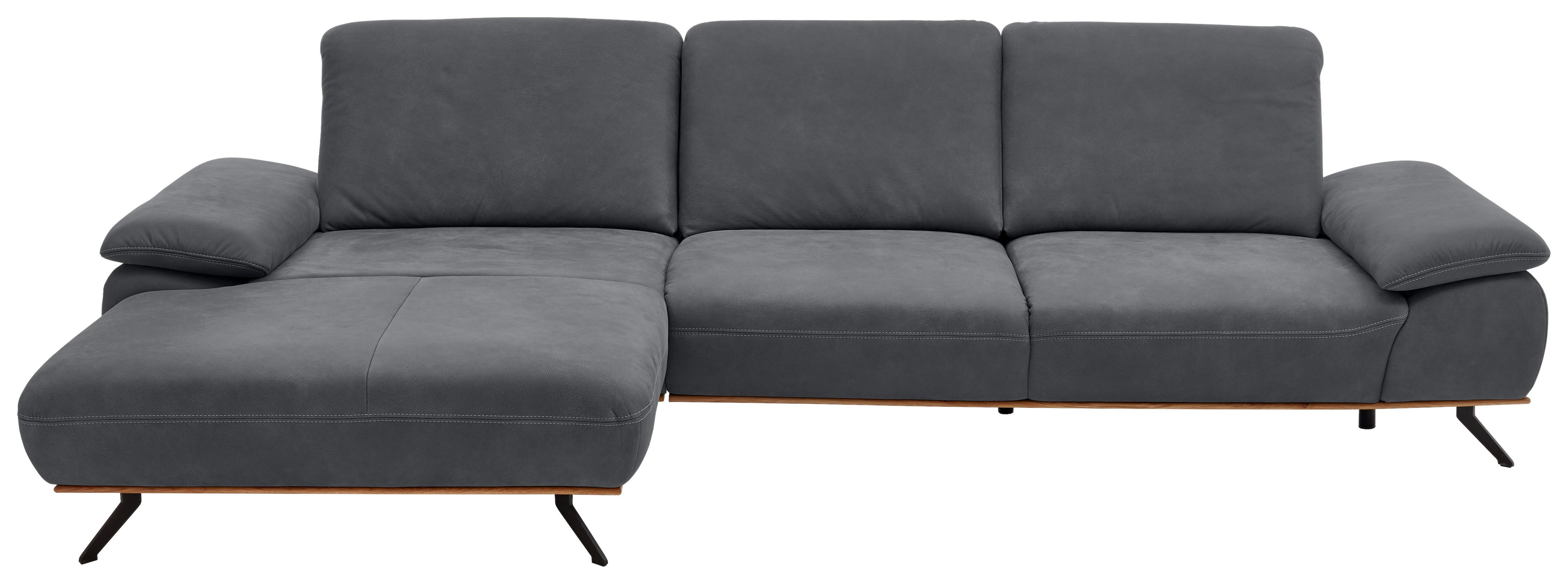 Wohnlandschaft Erling Graphitfarben - Beige/Graphitfarben, MODERN, Leder/Metall (187/89/322cm) - Premium Living