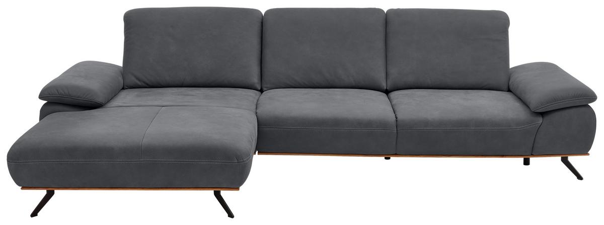 Wohnlandschaft Erling Graphitfarben - Beige/Graphitfarben, MODERN, Leder/Metall (187/89/322cm) - Premium Living