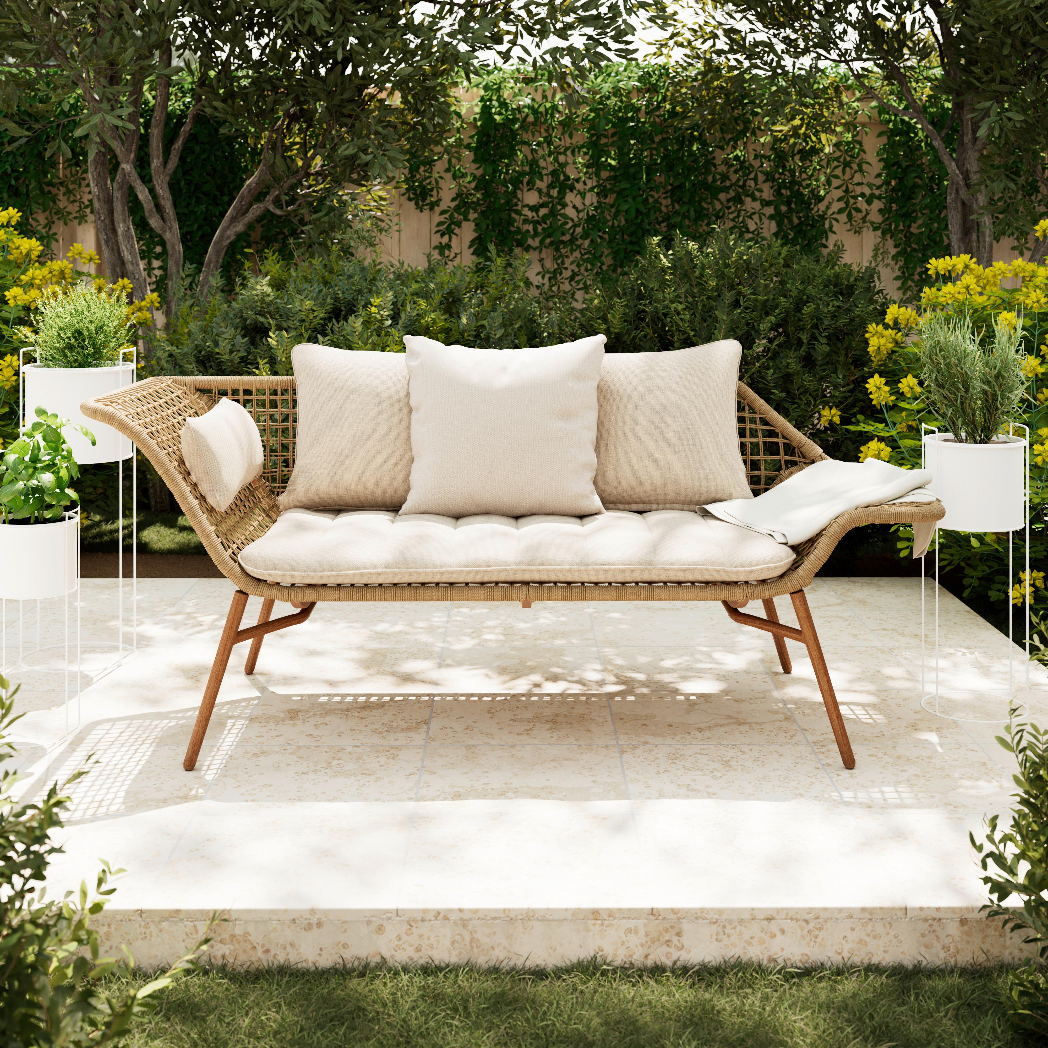 banc de jardin in Naturfarben/Teakfarben - couleur de teck/couleur écru, Natur, métal/matière synthétique (178/72/73cm) - Mömax