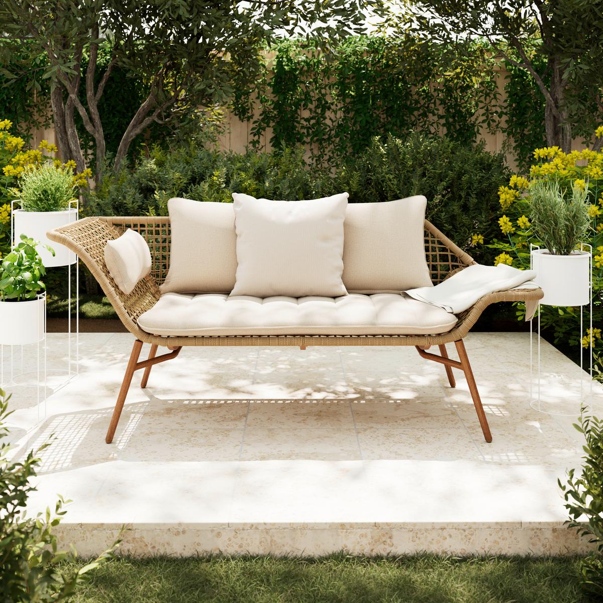 Bancă Merle - culoare lemn tec, Natur, plastic/metal (178/72/73cm) - Mömax