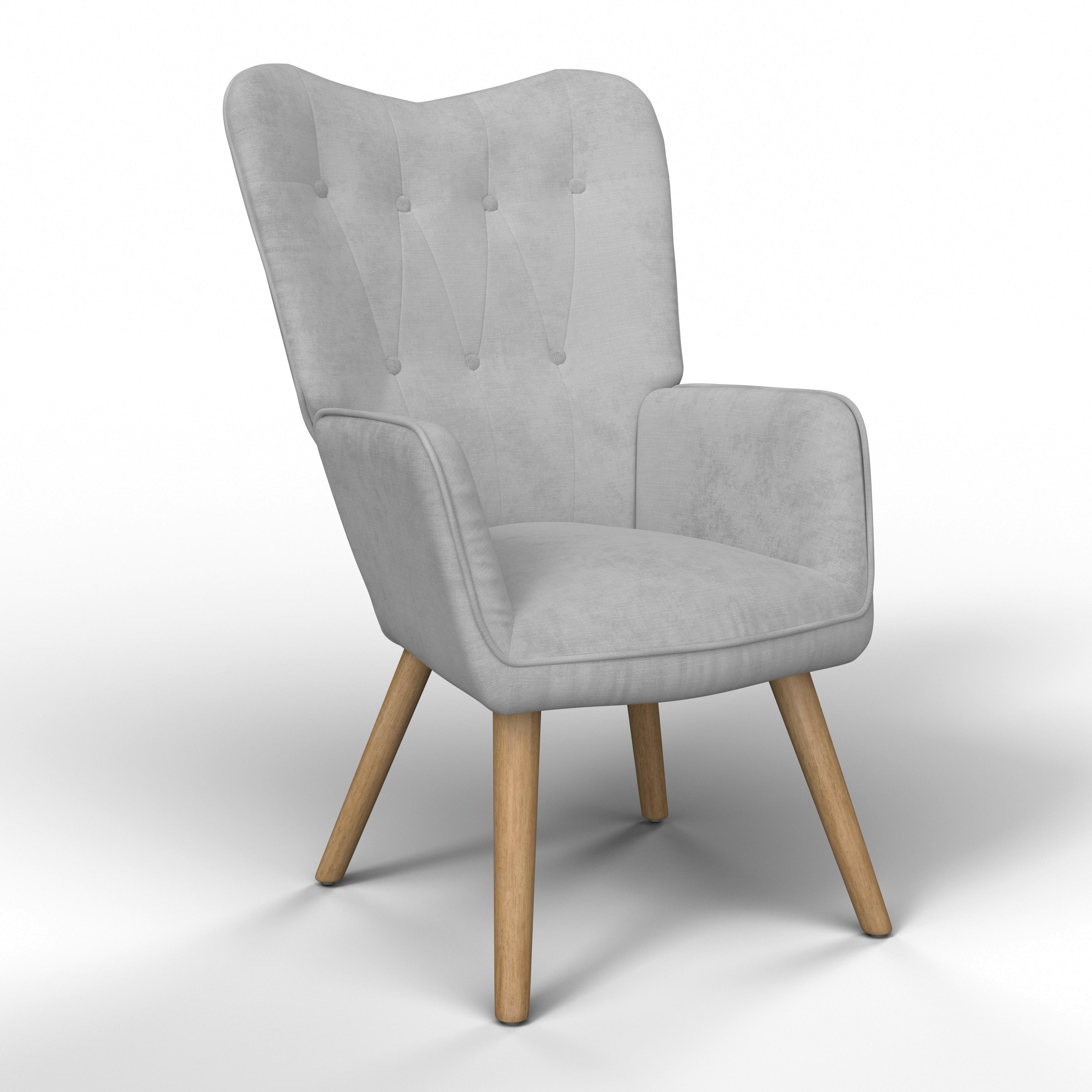 Ohrensessel Natalie Hellgrau Webstoff - Hellgrau/Naturfarben, MODERN, Holz/Textil (64/99/69cm) - Bessagi Home