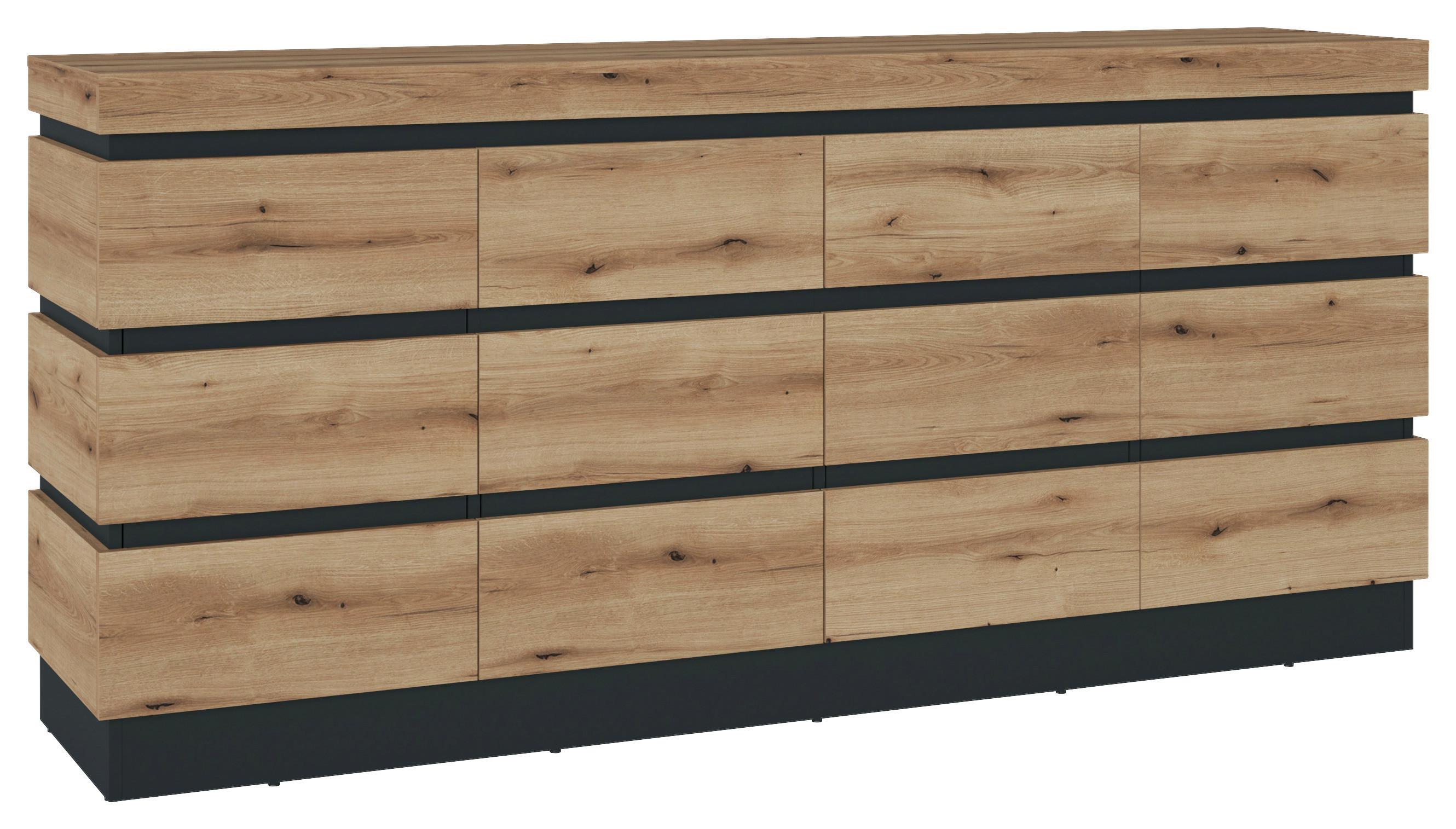 Comodă cu uși CORTE - culoare lemn stejar/gri, Trend, material pe bază de lemn (201,2/92,5/45cm) - Modern Living