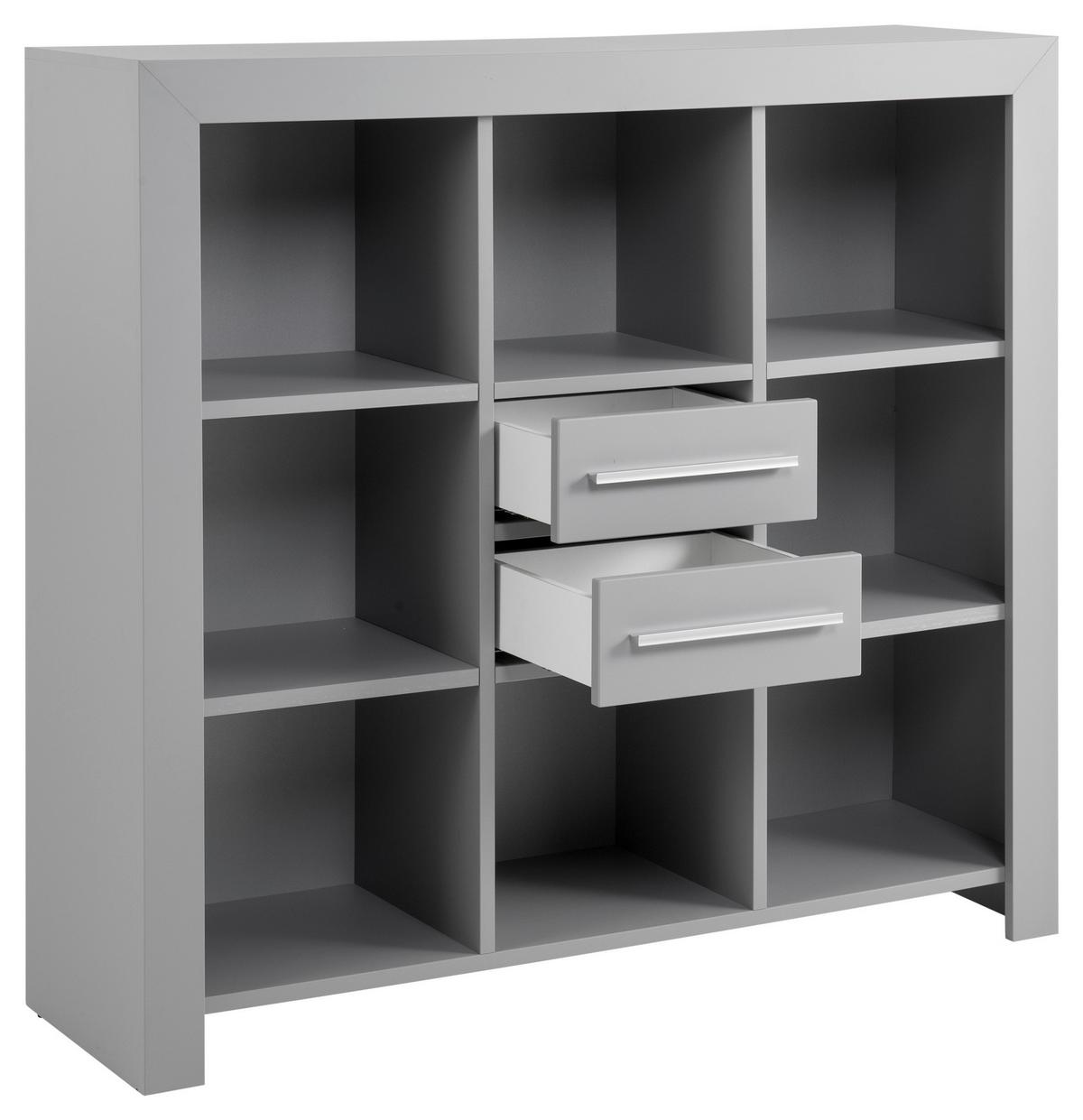 Standregal in Grau 'Nikola' - Silberfarben/Schwarz, KONVENTIONELL, Holzwerkstoff/Kunststoff (138/128/41cm) - MID.YOU