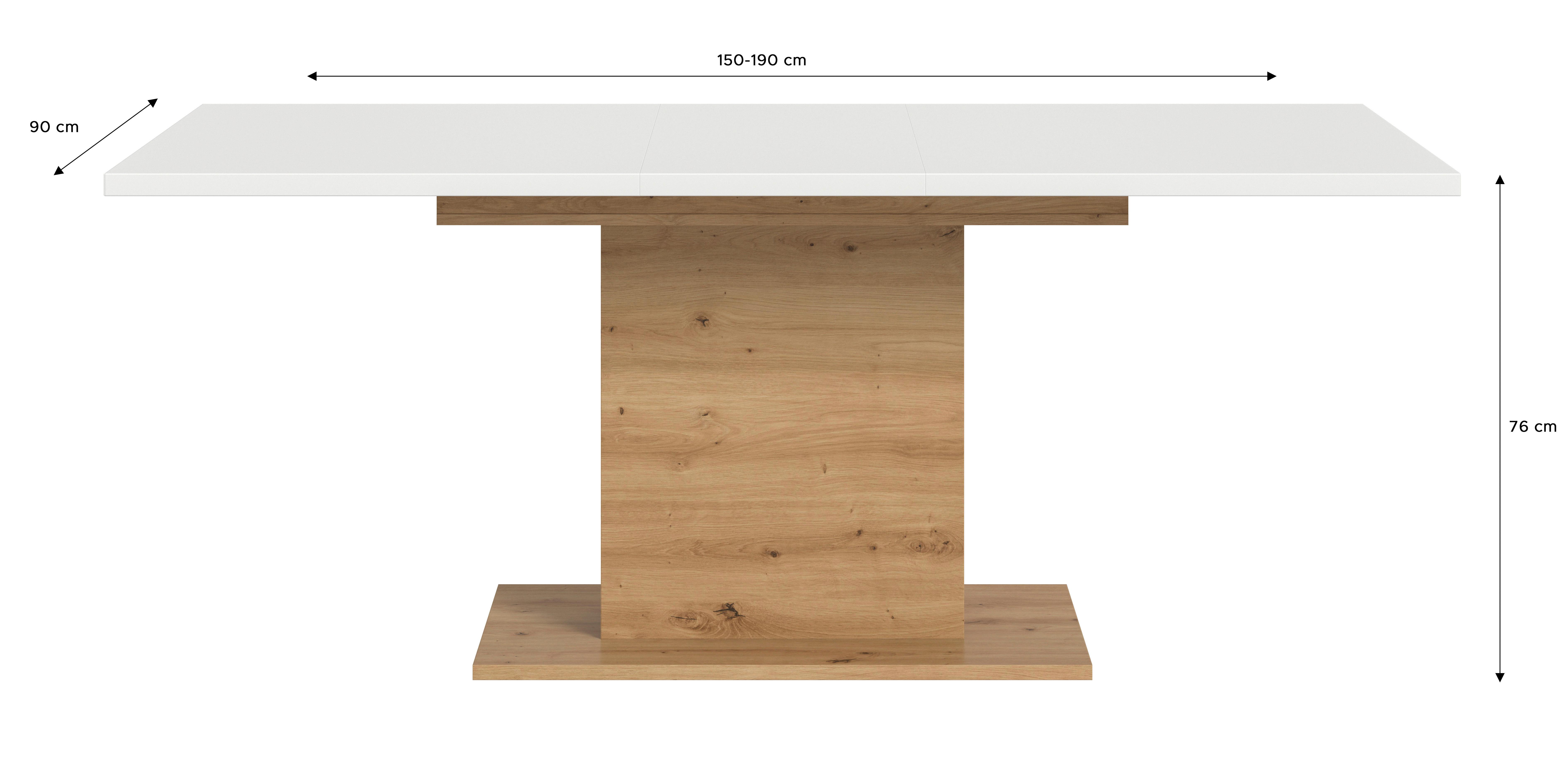 Ausziehtisch Marlon Weiß/Eiche ca. 150-190x90x76 cm - Weiß/Eiche Artisan, KONVENTIONELL, Holzwerkstoff (150-190/76/90cm)