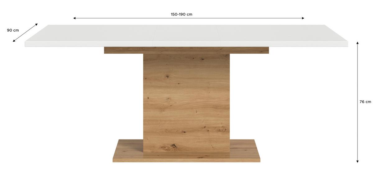 Ausziehtisch Marlon Weiß/Eiche ca. 150-190x90x76 cm - Weiß/Eiche Artisan, KONVENTIONELL, Holzwerkstoff (150-190/76/90cm) - MID.YOU