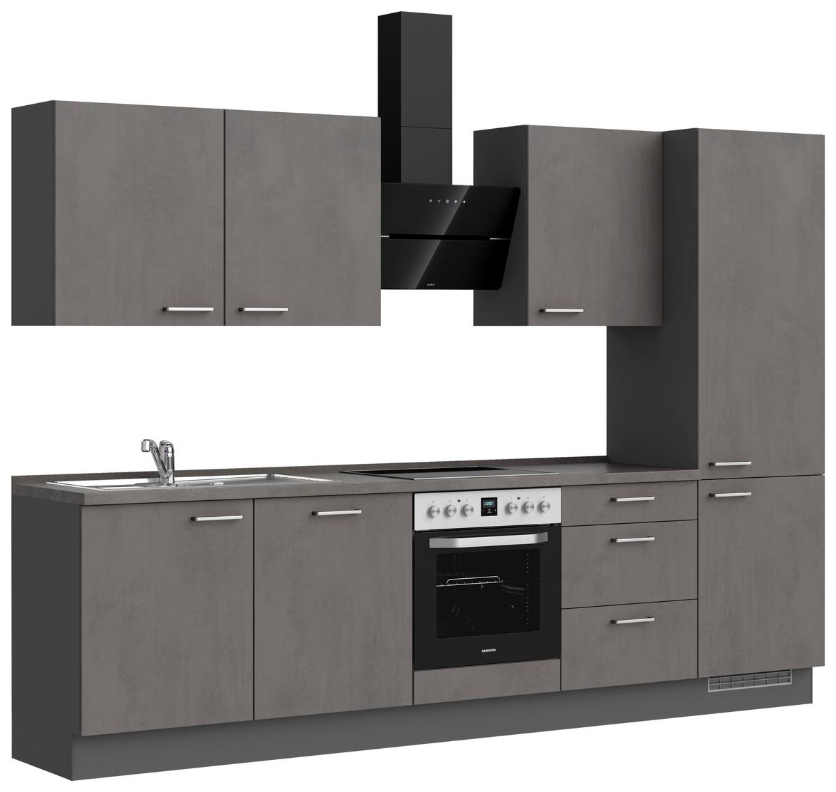 Küchenblock Riva High m. Geräten Schieferfarben - Schieferfarben/Edelstahlfarben, MODERN, Holzwerkstoff/Metall (300cm) - Nobilia